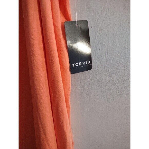 Torrid Super Soft Knit Tank Sz 28 Coral Ruffle Straps Cross Lacing At V Inset 5 - Picture 4 of 6